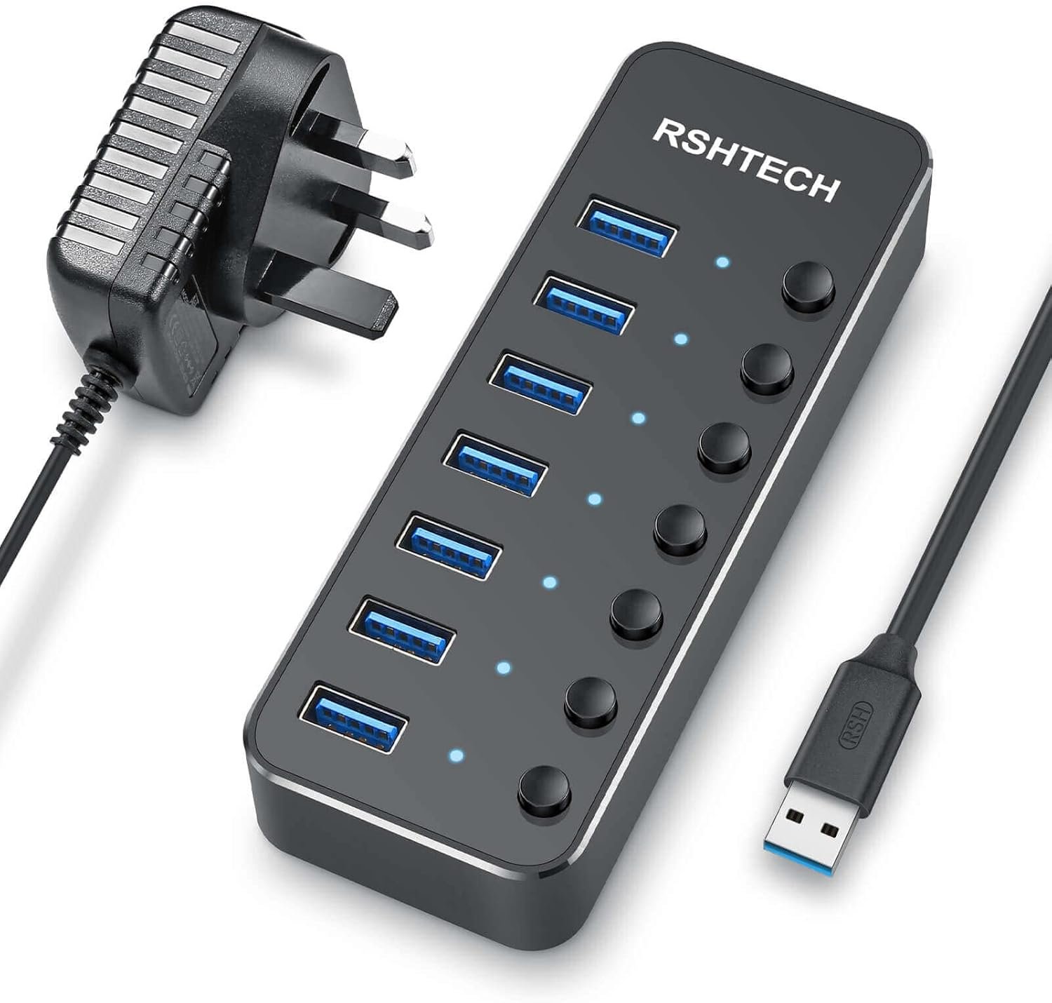 RSHTECH USB Hub Powered 7 Port USB 3.0