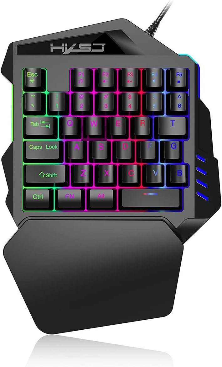 35 Keys One Hand Mechanical Gaming Keyboard With Led Backlit, Wrist Rest